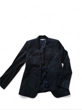 Stella McCartney black wool and cotton blazer with chain detail #stelmacarney